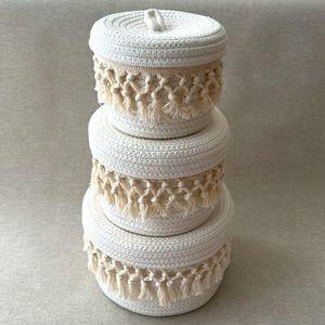 SHIRALEAH Chicago Ivory Round Dharma Organizer Baskets Assorted Set of 3